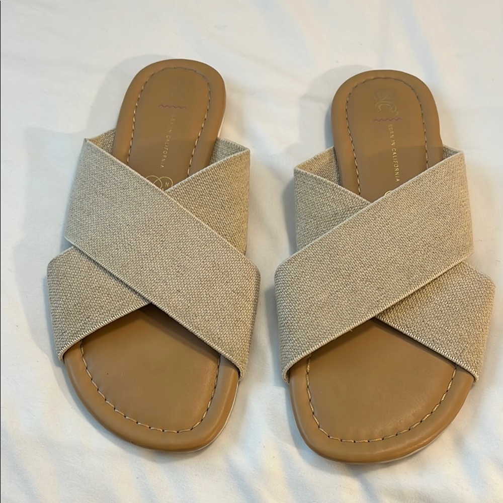 Tan Minimalist Cross-Strap Sandals